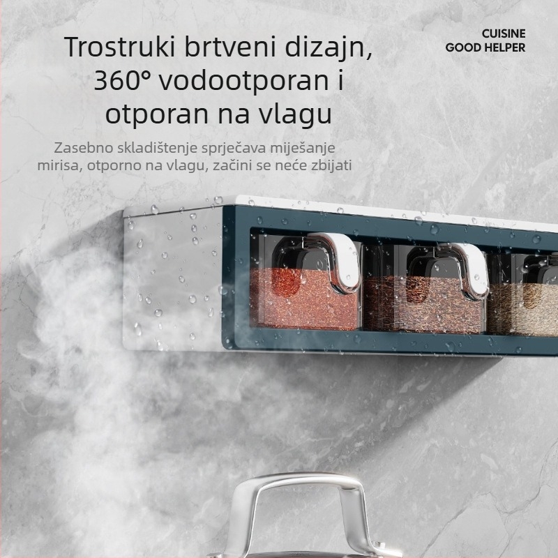 Plastična kutija za začine, otporna na vlagu, zidna bez bušenja, kuhinjski sustav za pohranu čvrstih začina