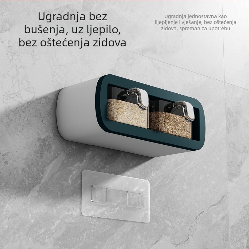Plastična kutija za začine, otporna na vlagu, zidna bez bušenja, kuhinjski sustav za pohranu čvrstih začina