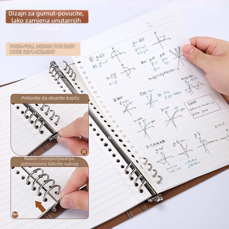 Bilježnica s listovima za slobodno slaganje, odvojiva prstenasta veza i spiralno povezivanje, 20/26 rupa, papir