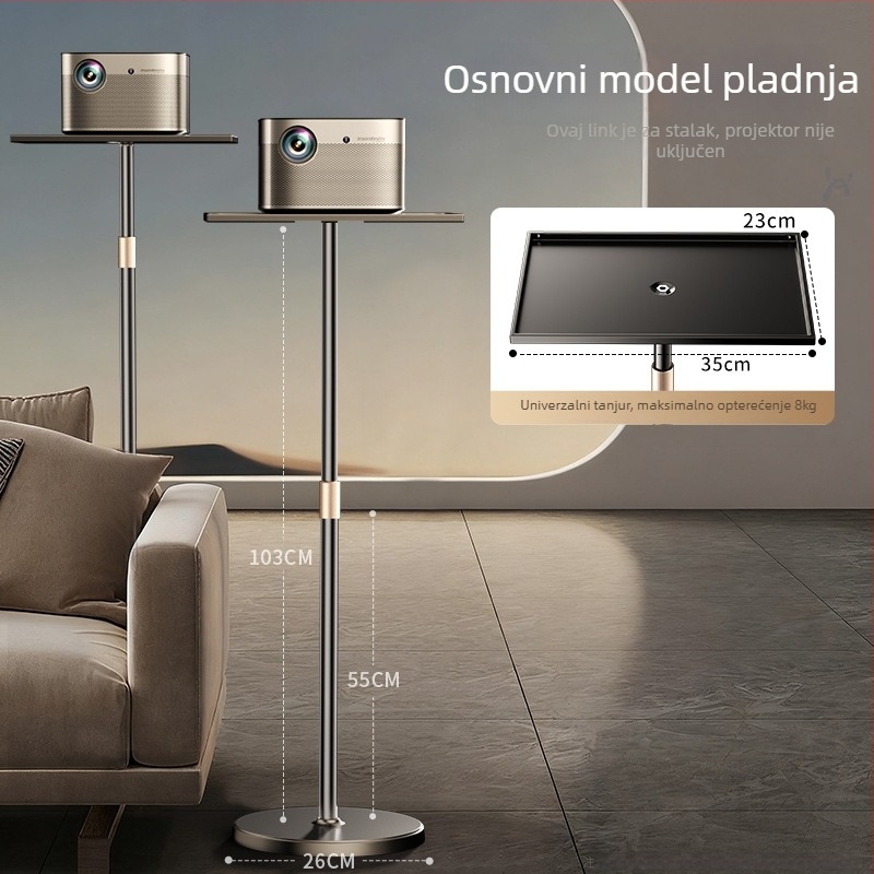 Podna stalka za projektor s nosačem tanjura za montažu, skriveno podizanje i nagib, bez bušenja