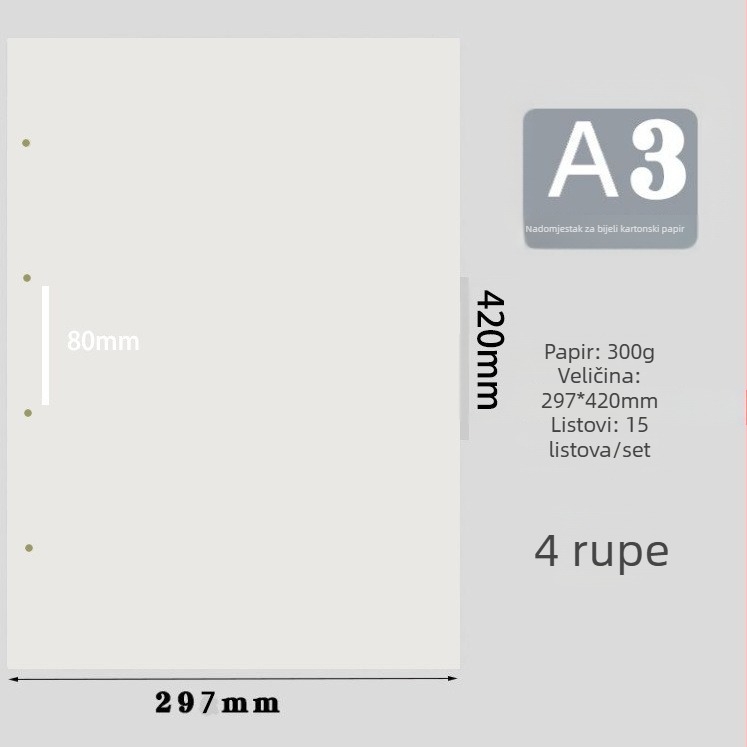 CENS A3 fascikl za listove s 4 rupama ili 2 rupama, 15 stranica, materijal PP i kraft papir, ispis logotipa, prilagodba