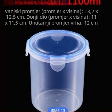 Okrugla prozirna plastična staklenka s hermetičkim zatvaranjem, kapaciteta 1–2 L, pogodna za mikrovalnu, za mlijeko u prahu i žitarice
