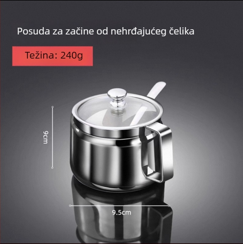 Komplet posuda za začine od debelo 304 nehrđajućeg čelika, staklena posuda za sol, prozirna posuda za papar, višenamjenska posuda za kuhinju restorana