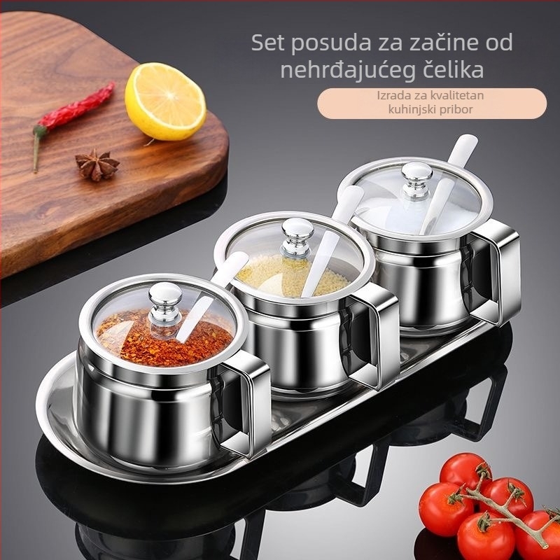 Komplet posuda za začine od debelo 304 nehrđajućeg čelika, staklena posuda za sol, prozirna posuda za papar, višenamjenska posuda za kuhinju restorana