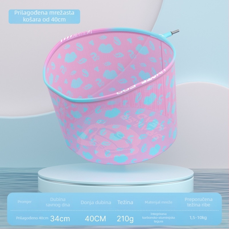 Glava mreže za ribolov od aluminijskog legura, promjer otvora mreže 35 mm, dubina mreže 26 cm, tanke mrežne oči, ne skuplja