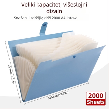 A4 harmonika mapa u pastelnih boja, jednobojna, 12 odjeljaka za dokumente i školske radove, s umetnutim stranicama