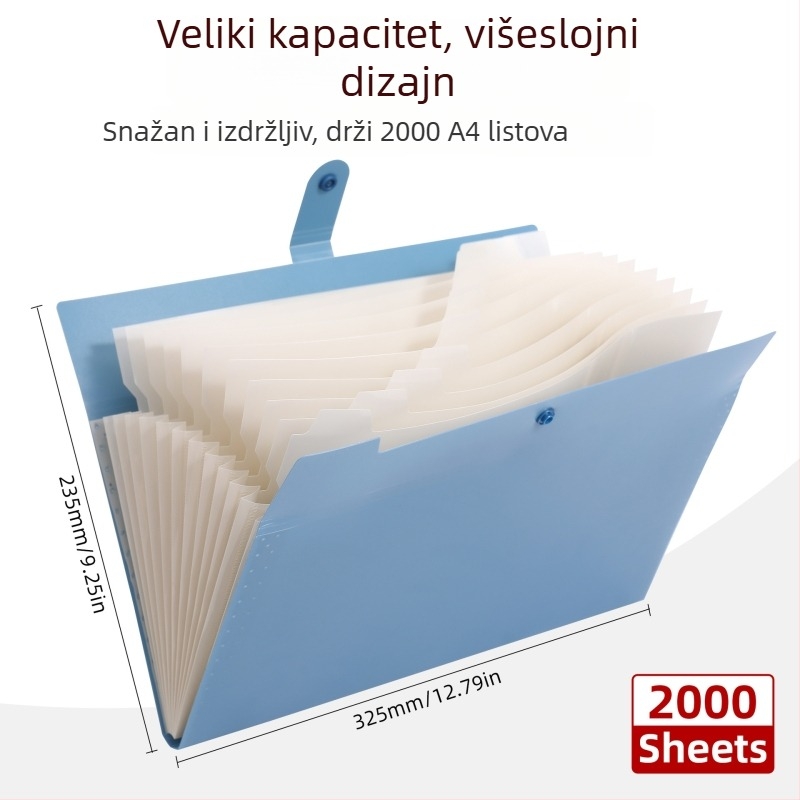 A4 harmonika mapa u pastelnih boja, jednobojna, 12 odjeljaka za dokumente i školske radove, s umetnutim stranicama