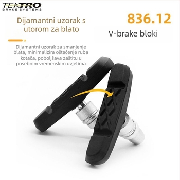 TEKTRO Yanhao biciklistička kočiona pločica, model 836.12V, clip-on ugradnja, tiha, otporna na habanje, za aluminijski obod