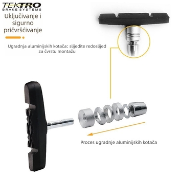 TEKTRO Yanhao biciklistička kočiona pločica, model 836.12V, clip-on ugradnja, tiha, otporna na habanje, za aluminijski obod