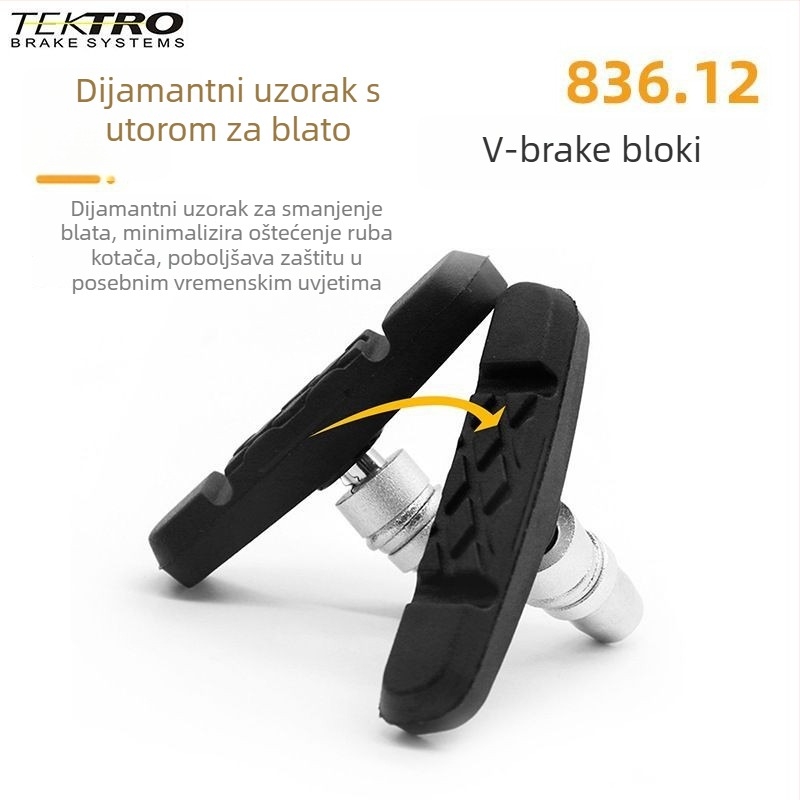 TEKTRO Yanhao biciklistička kočiona pločica, model 836.12V, clip-on ugradnja, tiha, otporna na habanje, za aluminijski obod