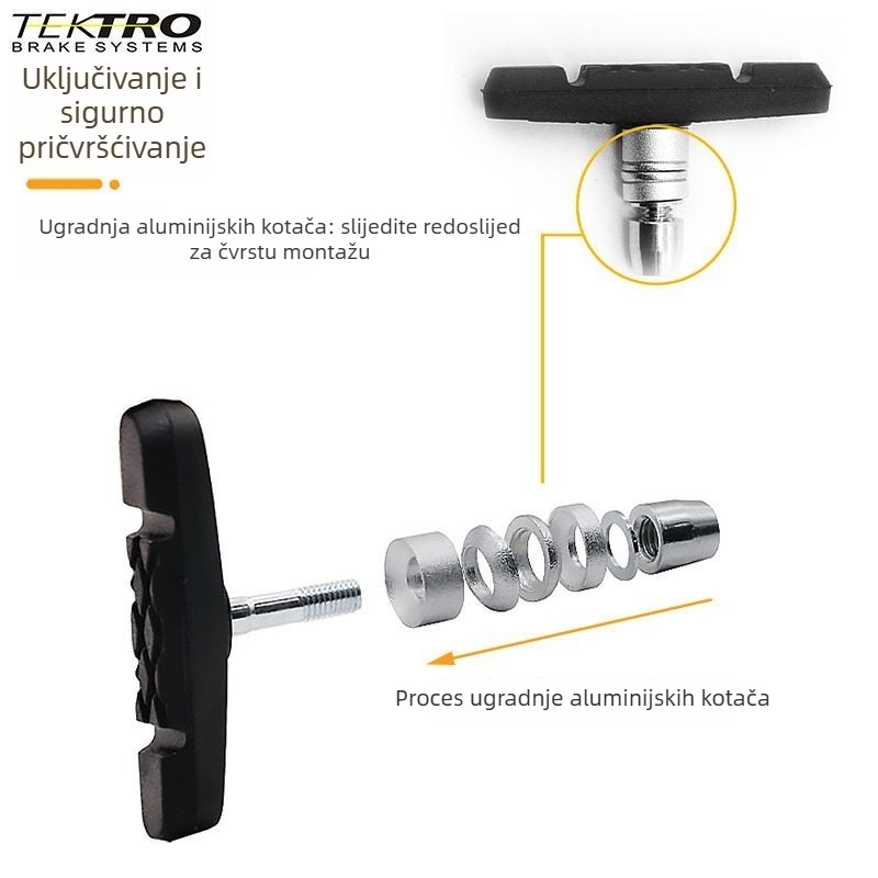 TEKTRO Yanhao biciklistička kočiona pločica, model 836.12V, clip-on ugradnja, tiha, otporna na habanje, za aluminijski obod