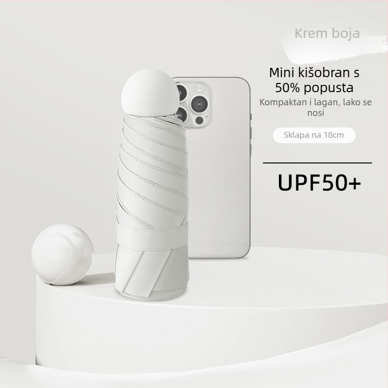 Kapsulni kišobran s UPF50+ zaštitom, 190T materijal, aluminijski okvir i drška, 6 rebara, ručno otvaranje i zatvaranje