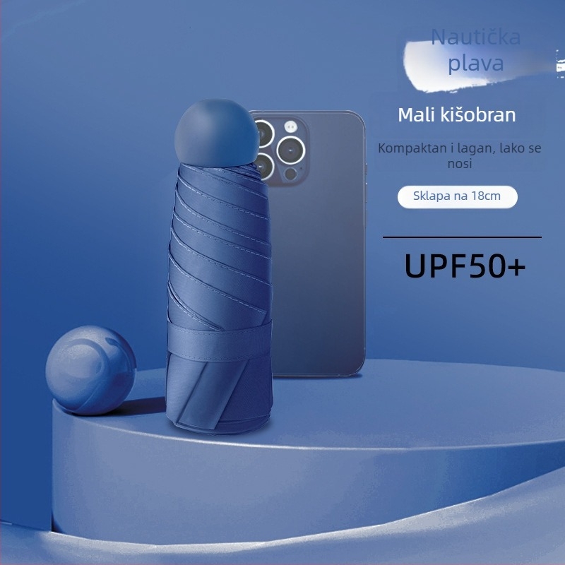 Kapsulni kišobran s UPF50+ zaštitom, 190T materijal, aluminijski okvir i drška, 6 rebara, ručno otvaranje i zatvaranje