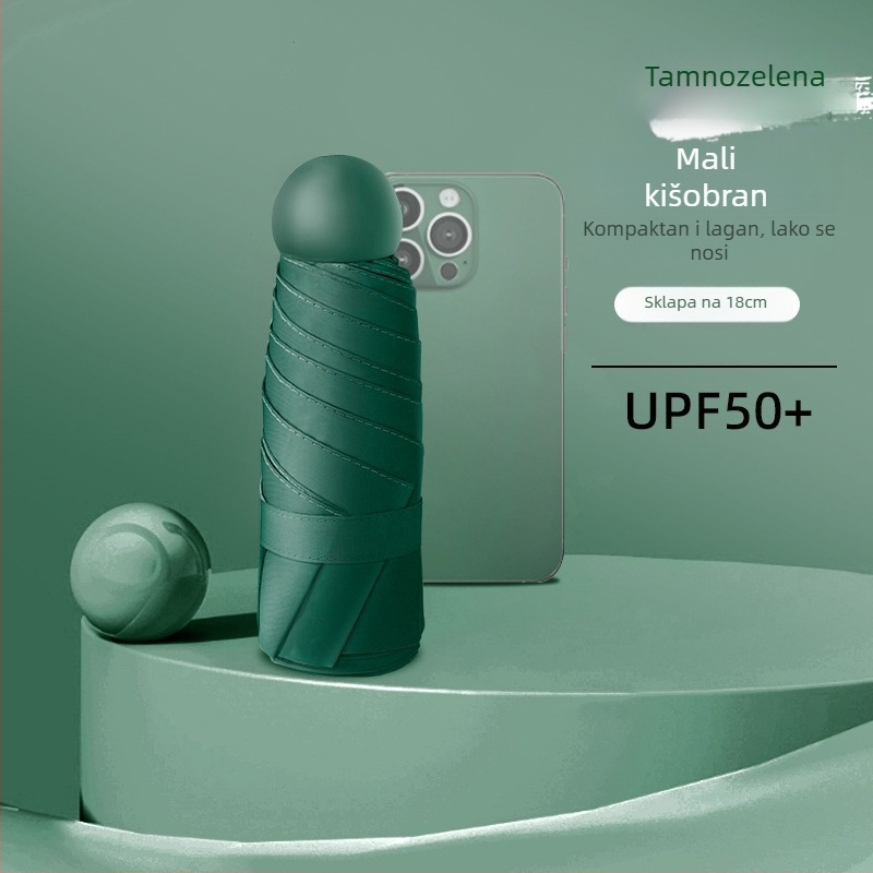 Kapsulni kišobran s UPF50+ zaštitom, 190T materijal, aluminijski okvir i drška, 6 rebara, ručno otvaranje i zatvaranje