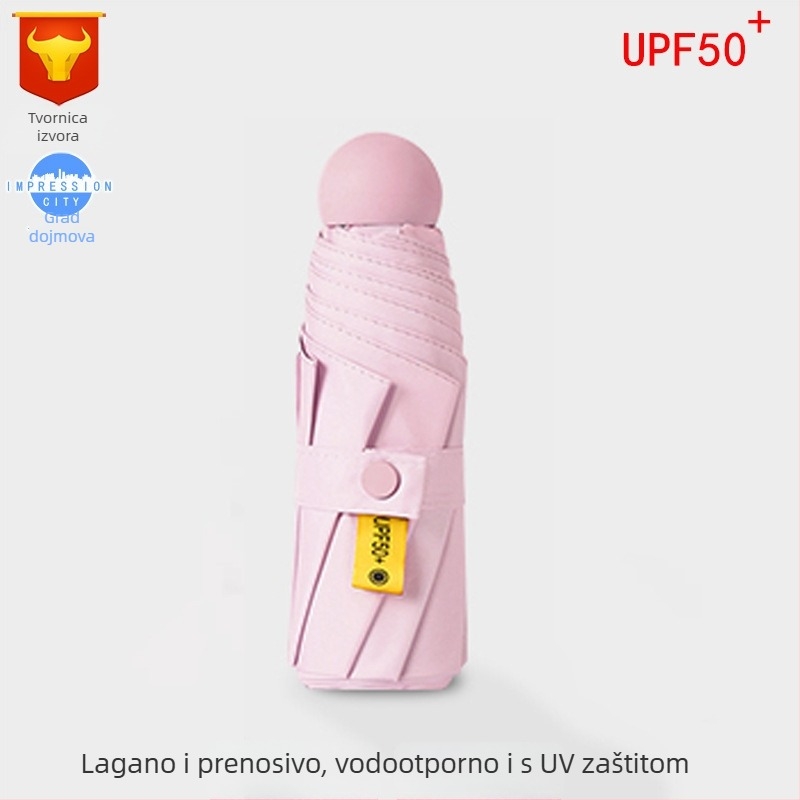 Kapsulni kišobran s UPF50+ zaštitom, 190T materijal, aluminijski okvir i drška, 6 rebara, ručno otvaranje i zatvaranje