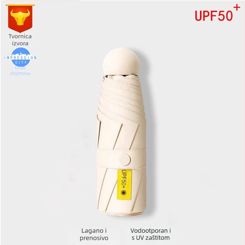 Kapsulni kišobran s UPF50+ zaštitom, 190T materijal, aluminijski okvir i drška, 6 rebara, ručno otvaranje i zatvaranje