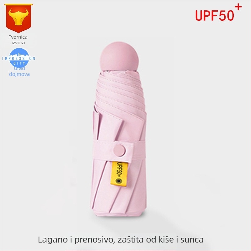 Kapsulni kišobran s UPF50+ zaštitom, 190T materijal, aluminijski okvir i drška, 6 rebara, ručno otvaranje i zatvaranje