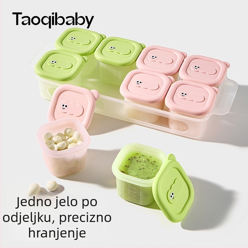 Taoqibaby kutija za pohranu dječje hrane sa silikonskim kalupom, 8 komada, zamrzivački odjeljak, za pire od mesa