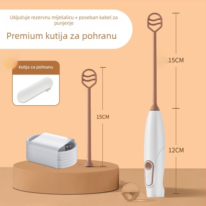 Ručni bežični električni mikser za prah mlijeka i kakaa, šlaganje, kompaktan i prijenosan, PP materijal, prilagodljiv