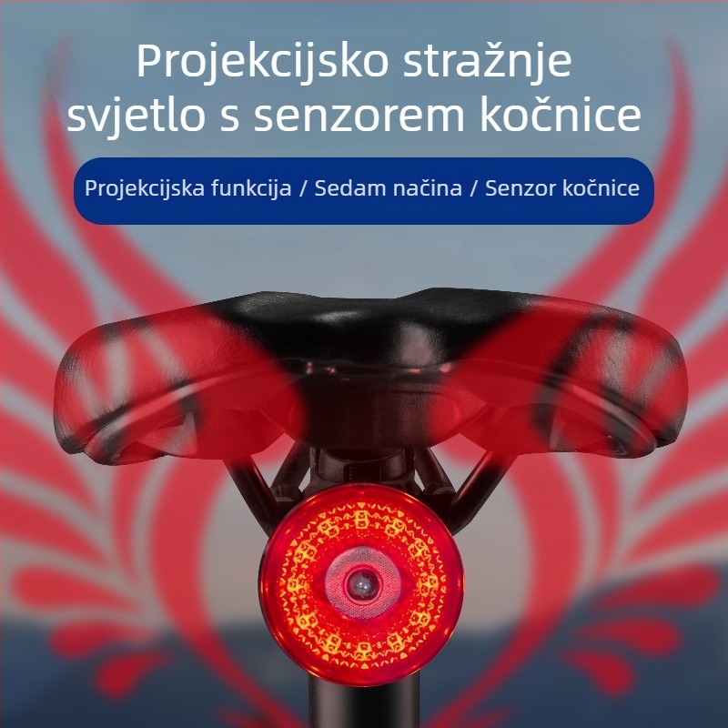 Zadnje svjetlo za bicikl s projekcijom i prilagodljivim uzorkom, LED svjetlo, 500 mAh, 2W, 360° okret