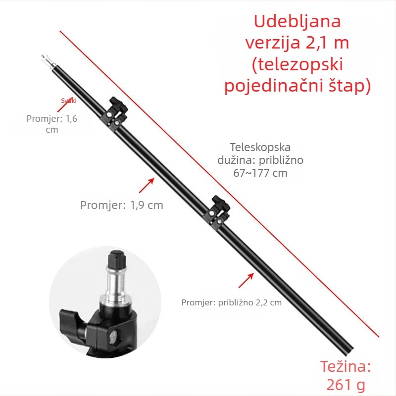 Teleskopski stativ za projektorsku lampu (aluminijska legura, nosivost: 1, visina: 1,4 m, promjer cijevi: 1,9–2,2 cm, broj sekcija: 2)
