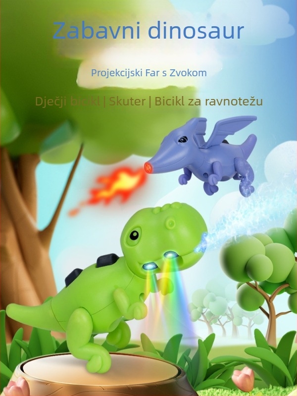 USB punjivo prednje svjetlo za djecu bicikl s dinamičkom projekcijom crtića i ugrađenim klaksonom za noćnu vožnju, kompatibilno s trotinetima i balans biciklima