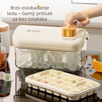 Posuda za led s velikim kapacitetom, prehrambene kvalitete, kućna upotreba, s poklopom, jednim gumbom za proizvodnju leda, jednostavno vađenje iz kalupa, pogodna za DIY dječju hranu