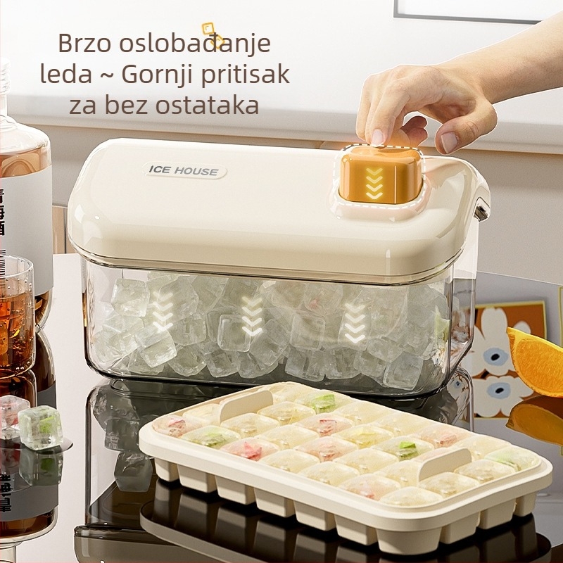 Posuda za led s velikim kapacitetom, prehrambene kvalitete, kućna upotreba, s poklopom, jednim gumbom za proizvodnju leda, jednostavno vađenje iz kalupa, pogodna za DIY dječju hranu