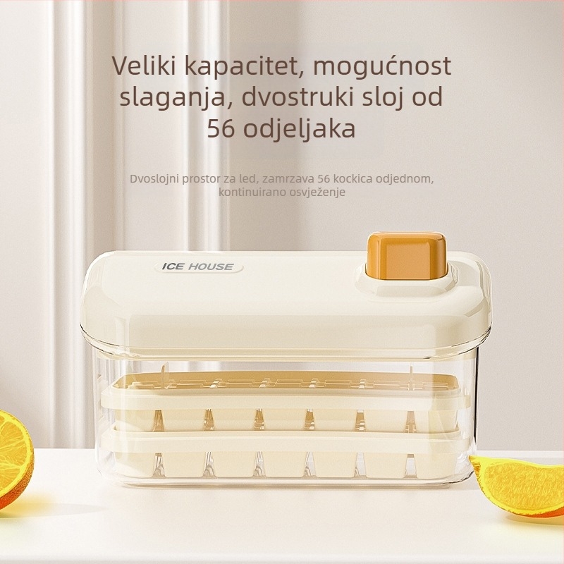 Posuda za led s velikim kapacitetom, prehrambene kvalitete, kućna upotreba, s poklopom, jednim gumbom za proizvodnju leda, jednostavno vađenje iz kalupa, pogodna za DIY dječju hranu