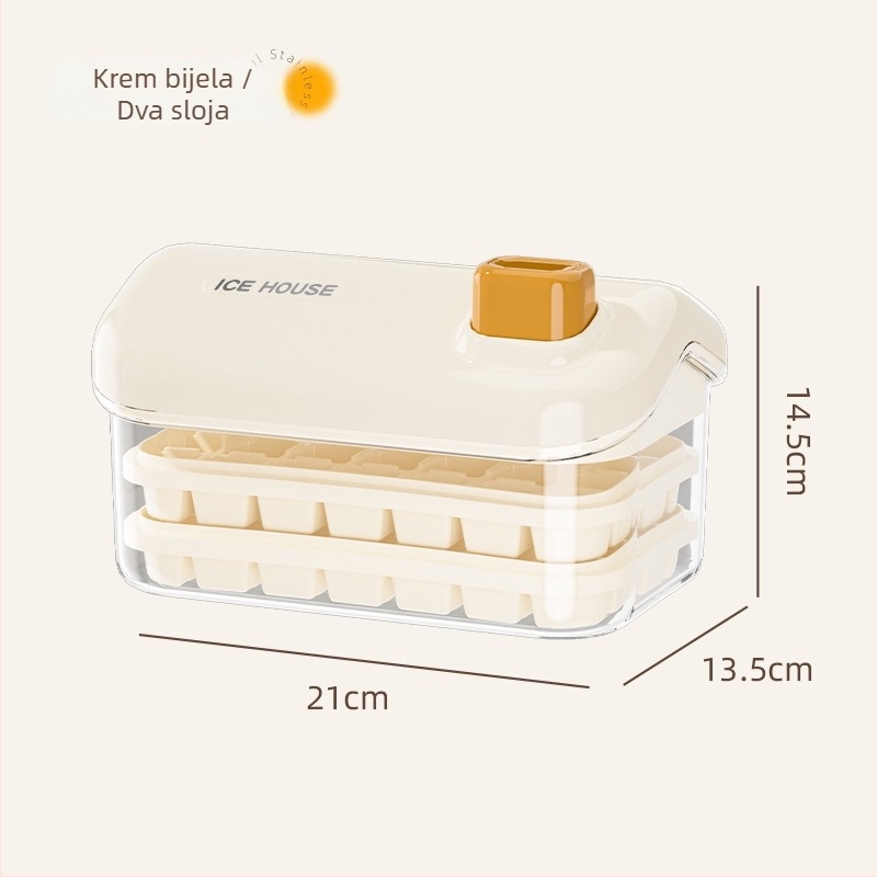 Posuda za led s velikim kapacitetom, prehrambene kvalitete, kućna upotreba, s poklopom, jednim gumbom za proizvodnju leda, jednostavno vađenje iz kalupa, pogodna za DIY dječju hranu