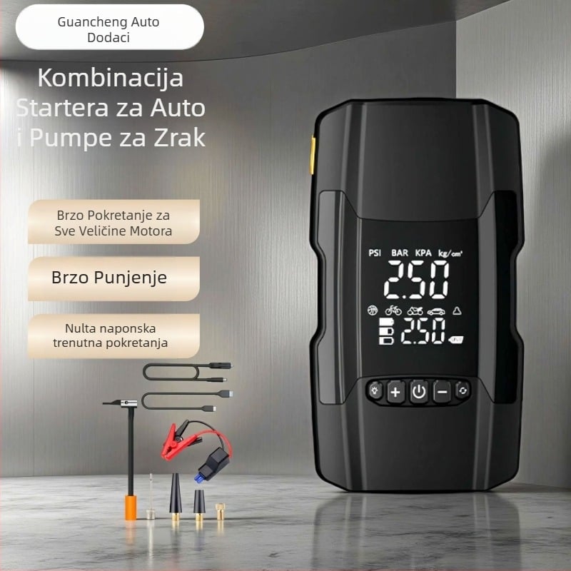 Automobilska pumpa za zrak s hitnim pokretanjem i napajanjem, 14,8 V, 120 W, 35 L/min, digitalni zaslon, radni vijek >20 min