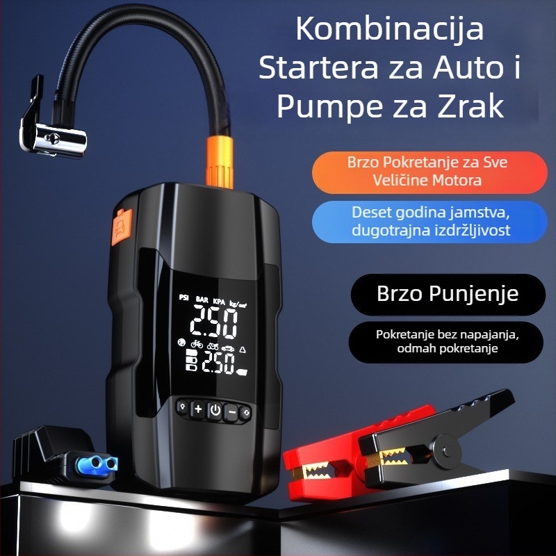 Automobilska pumpa za zrak s hitnim pokretanjem i napajanjem, 14,8 V, 120 W, 35 L/min, digitalni zaslon, radni vijek >20 min