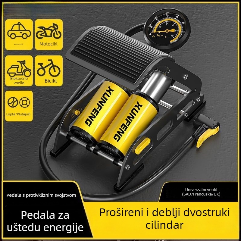 Pedalna pumpa za automobilsku gumu s digitalnim zaslonom, 240V, 220W, više od dva cilindra, svjetlo upozorenja