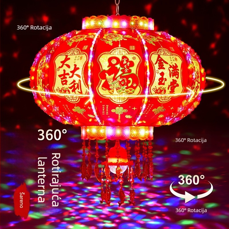 LED lampion u kineskom stilu za Novu godinu, šareni okretni ovalni lampion, injekcijsko oblikovanje, klasični stil