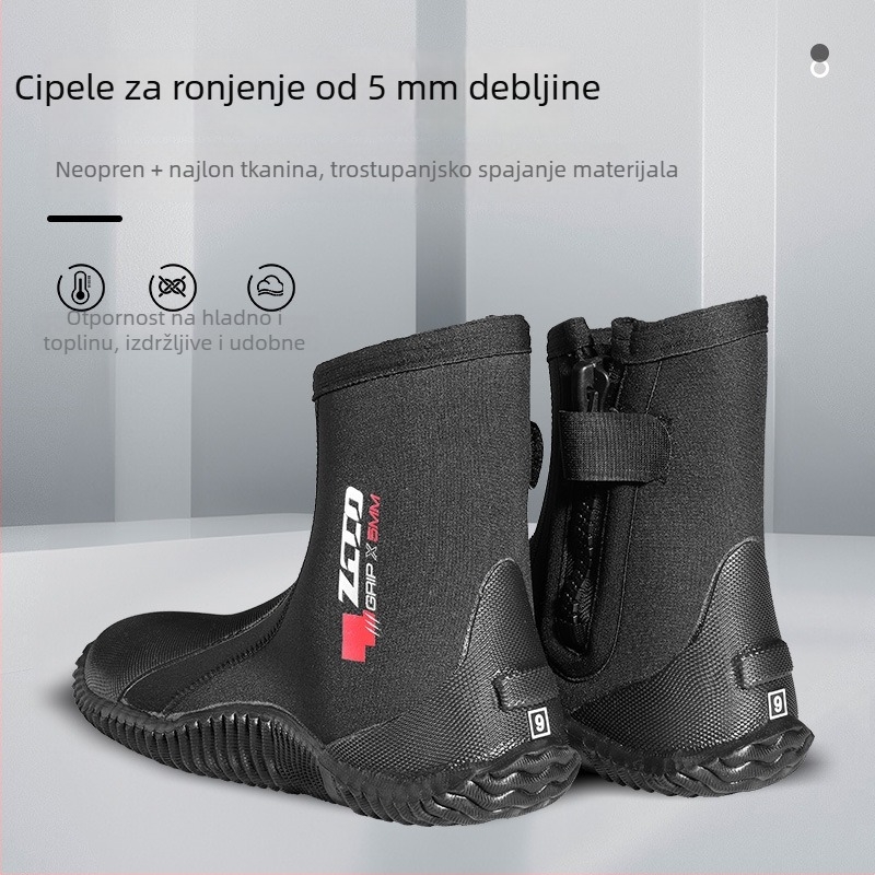 Cipele za plovidbu rijekom s neoprenom na gornjem dijelu, bočnim zatvaračem, protukliznom otporna gumena potplata, srednja visina, vulkanizirana potplata