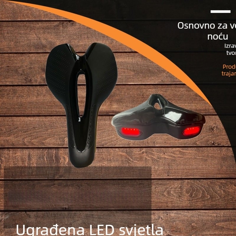 Sjedalo za bicikl s stražnjim svjetlom za upozorenje, prozračna mikrovlaknasta PU navlaka, sklopivo, model 8303, pikexi, za planinski bicikl