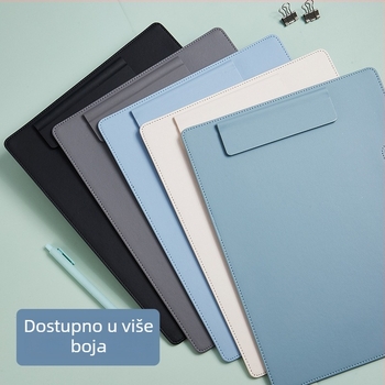 Kožni A4 folder s čvrstim klipsom za poslovne sastanke — moguć ispis loga; veličina klipa 325×255 mm; debljina ploče 8 mm; pogodan za A4 papir.