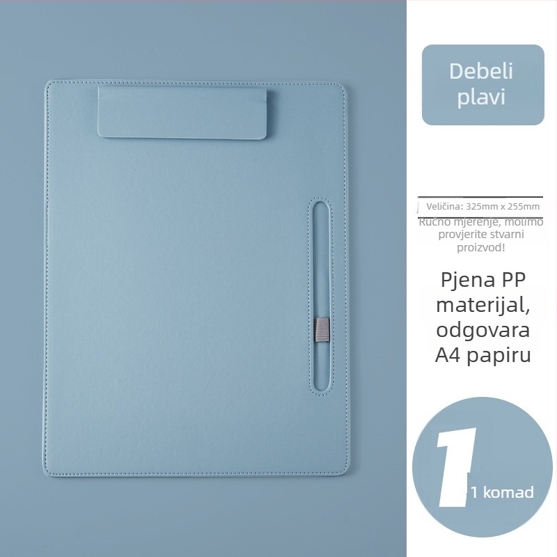 Kožni A4 folder s čvrstim klipsom za poslovne sastanke — moguć ispis loga; veličina klipa 325×255 mm; debljina ploče 8 mm; pogodan za A4 papir.