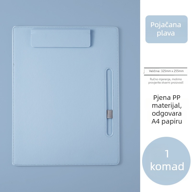 Kožni A4 folder s čvrstim klipsom za poslovne sastanke — moguć ispis loga; veličina klipa 325×255 mm; debljina ploče 8 mm; pogodan za A4 papir.