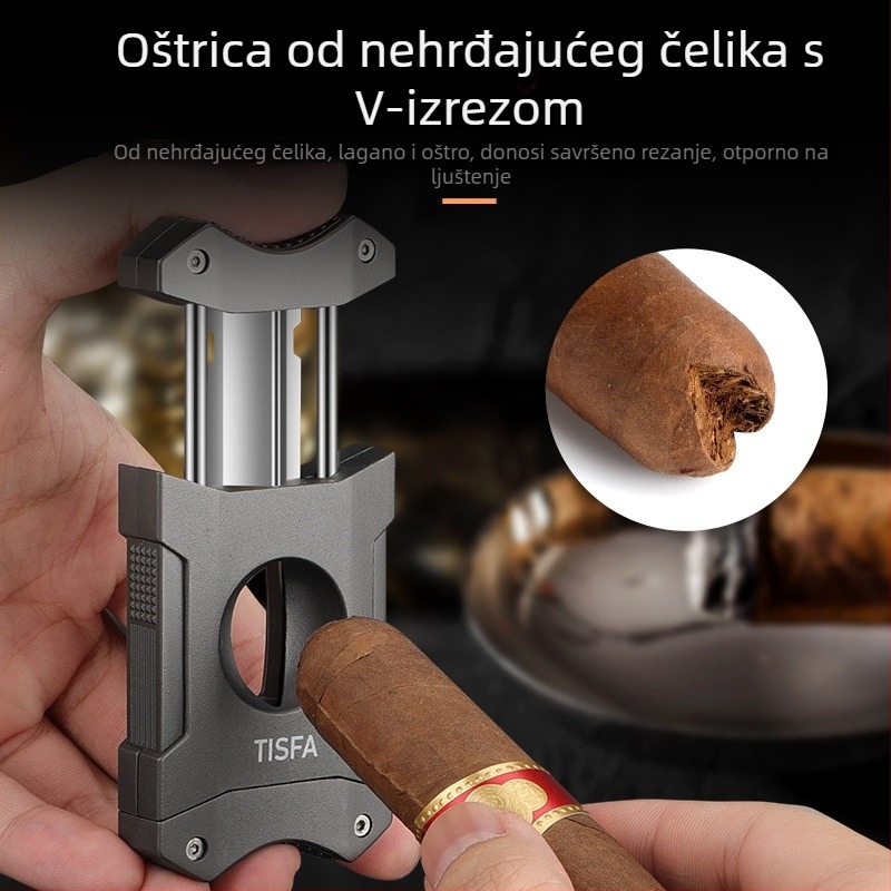 Škare za cigare iz aluminijske legure, V-rez, prenosne, ultratanke, s držačem za cigaretu, poklon muškarcima