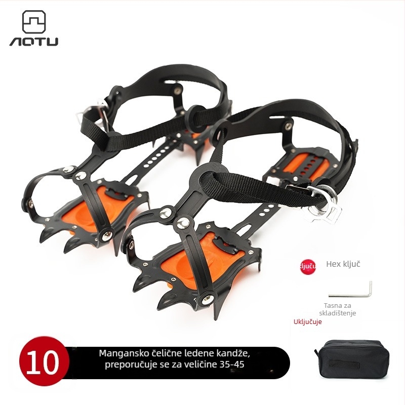 Protuklizne navlake za cipele s 10 zuba za led, od mangan čelika, širina 10 cm, pakiranje 80 kom