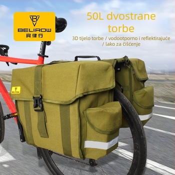 Platnena stražnja pannier za bicikl, s unutarnjom podstavom, kapacitet 30/43/50 L, model Canvas pannier, branda Belirow