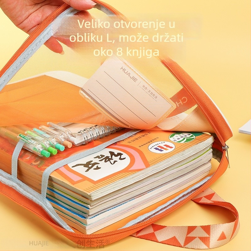 L-oblik torbica za razvrstavanje predmeta za učenike prvog razreda s zipom – torba za dokumente i udžbenike; materijal: najlon mreža; stil: zatvoren tip; oblik: kvadratni.