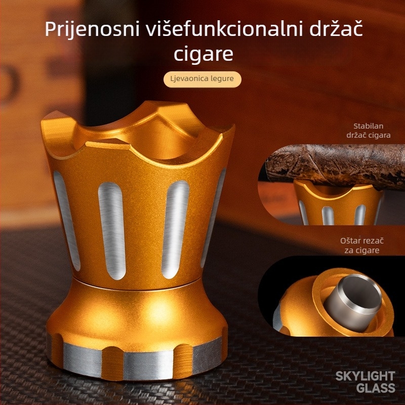 Držač za cigare s velikim otvorom, od aluminijske legure, prijenosan, dizajn krune, otvarač rupa