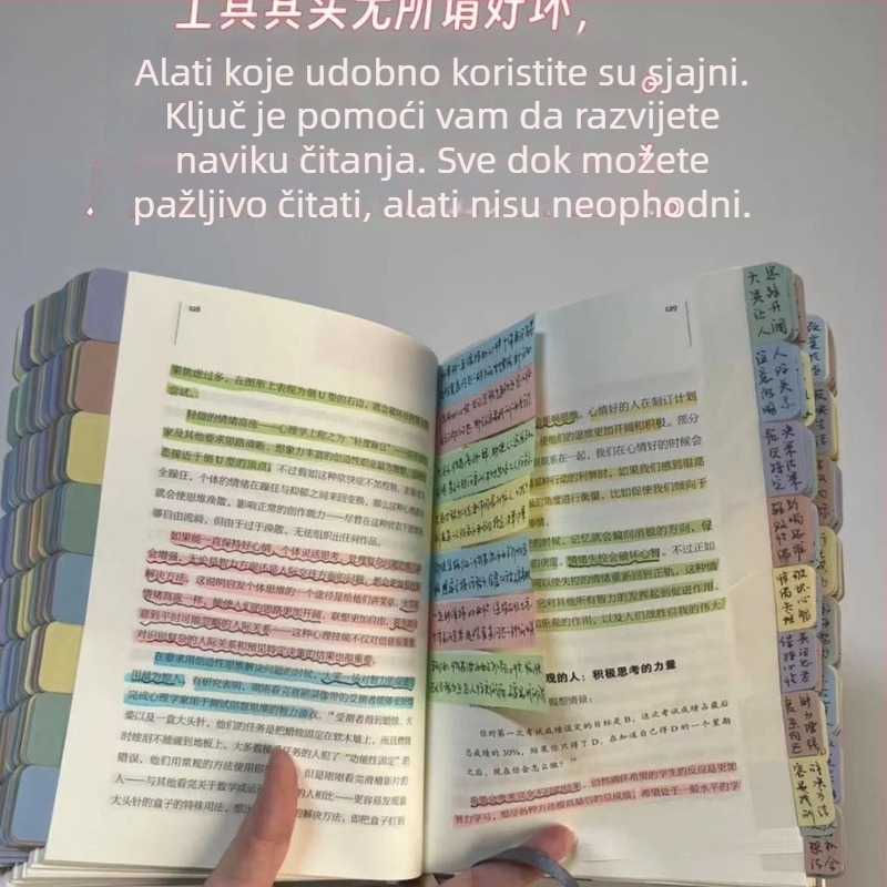 Gradijentne boje indeksnih naljepnica i bilježaka za klasifikaciju, Morandi paleta, elegantne bilježnice za učenike i šareni fluorescencijski knjižni markeri