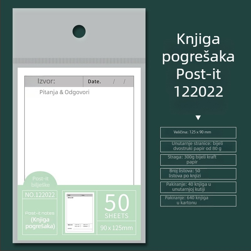 SENMU Višenamjenski blok s Post-it bilješkama – Prenosiv, 50 listova, samoljepljiv, IP autorizacija: Ne
