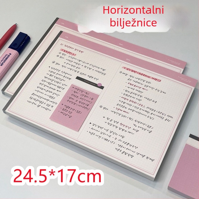 Bilježnica horizontalnog formata s perforiranim stranicama, premium za učenje, izuzetno debeli papir, oblik papirne cigle