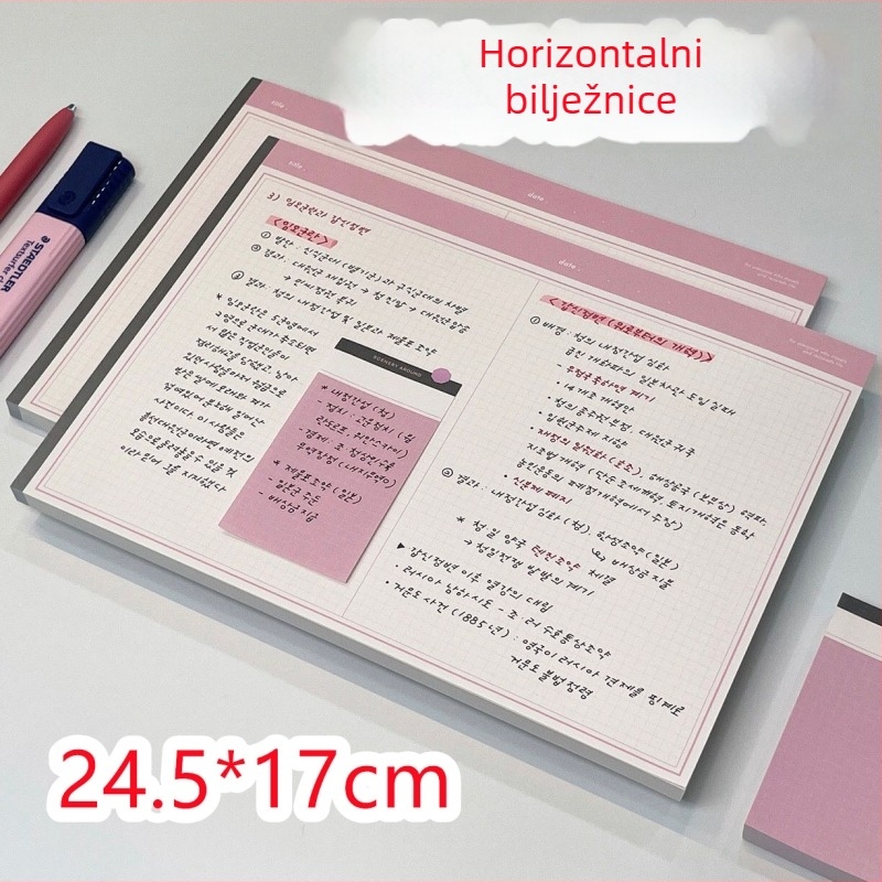 Bilježnica horizontalnog formata s perforiranim stranicama, premium za učenje, izuzetno debeli papir, oblik papirne cigle