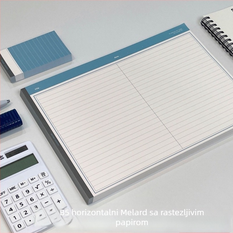 Bilježnica horizontalnog formata s perforiranim stranicama, premium za učenje, izuzetno debeli papir, oblik papirne cigle