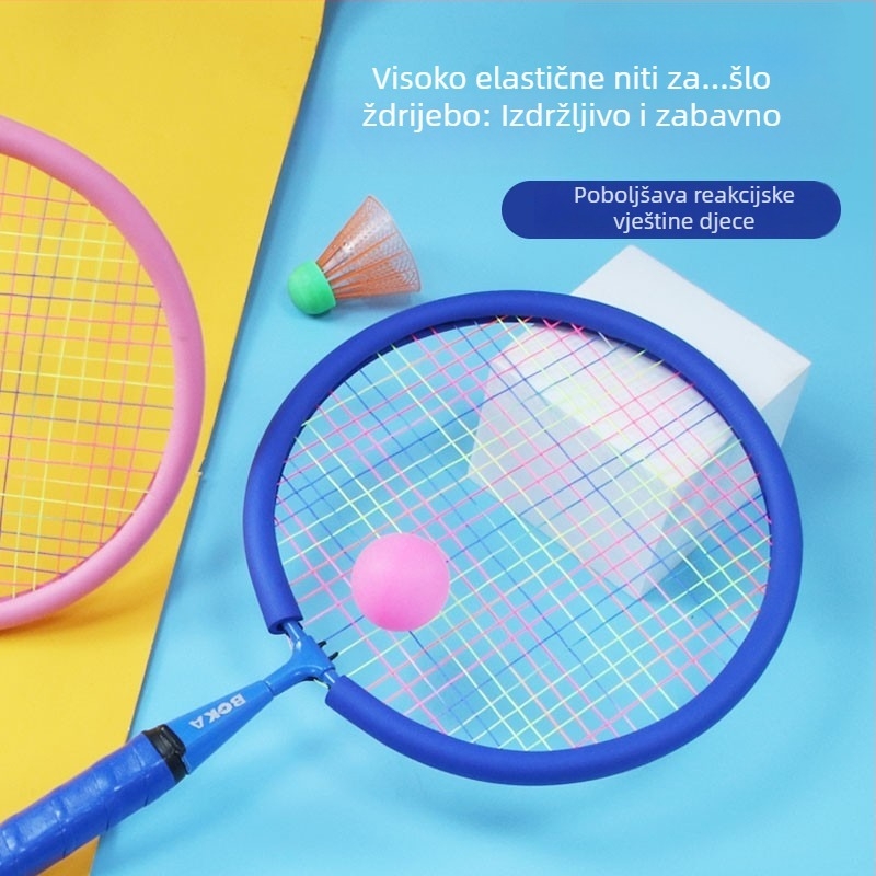 Dječja raketa za badminton s povećanom otpornošću – za djecu od 2 do 12 godina, okvir od željeznog legura, težina 95–100 g, najlonske žice